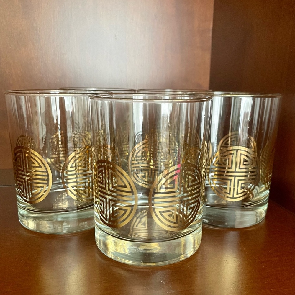 Vintage Set of Rock Glasses with Gold Pattern by Georges Briard